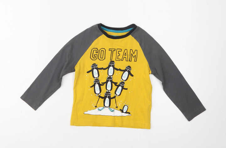 M&S Boys Yellow Colourblock Cotton Basic T-Shirt Size 2-3 Years Crew Neck