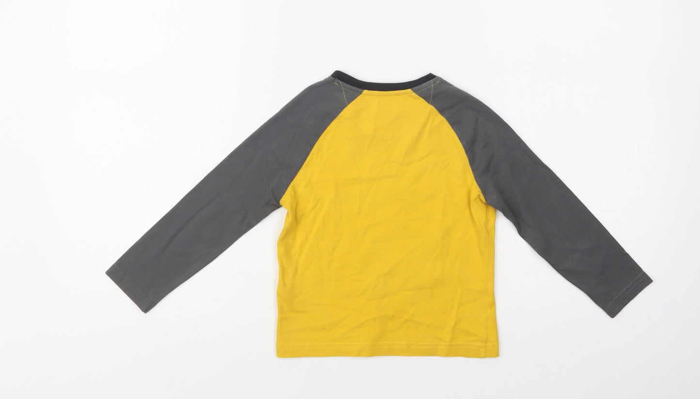 M&S Boys Yellow Colourblock Cotton Basic T-Shirt Size 2-3 Years Crew Neck
