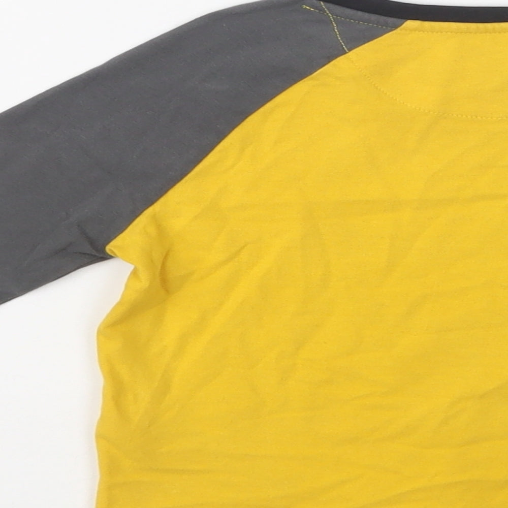 M&S Boys Yellow Colourblock Cotton Basic T-Shirt Size 2-3 Years Crew Neck