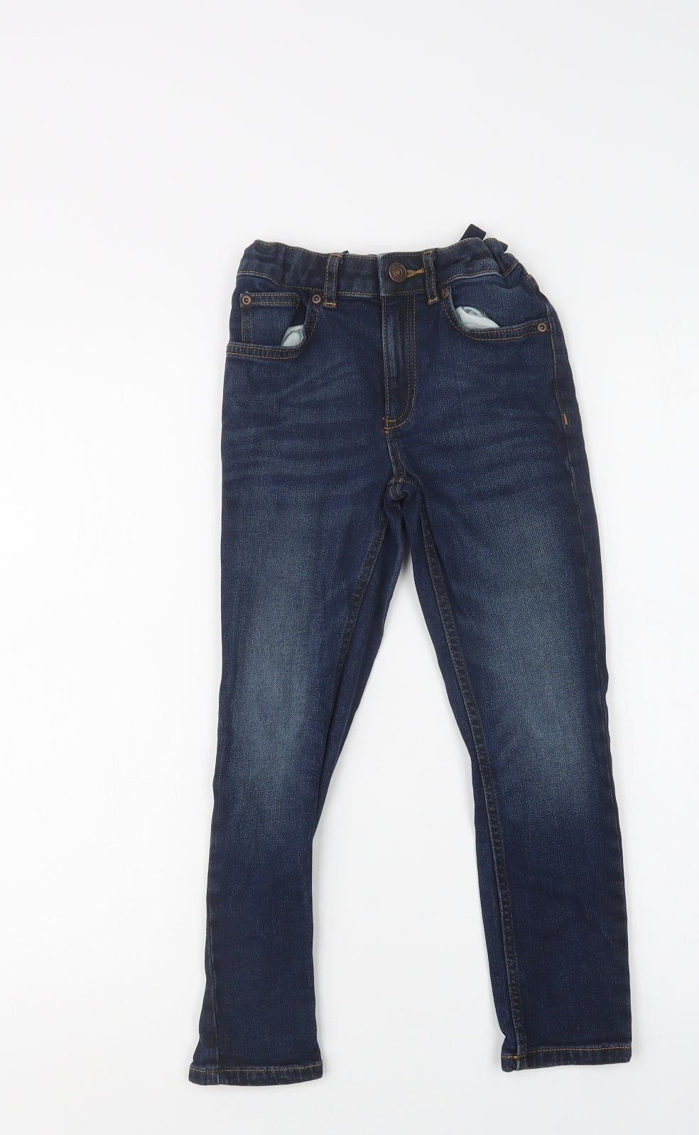 River Island Boys Blue  Cotton Skinny Jeans Size 7 Years  Regular Button