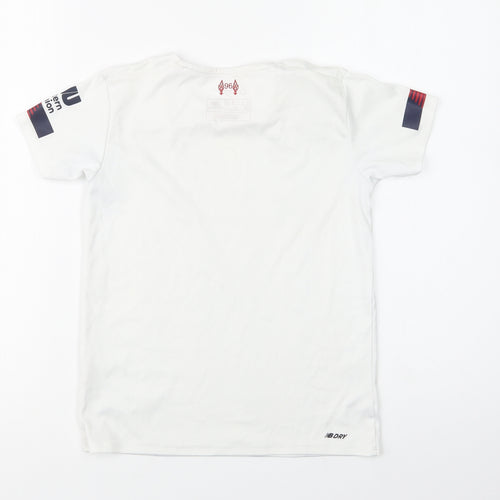 New Balance Boys White Geometric Polyester Jersey T-Shirt Size 6-7 Years V-Neck  - Liverpool FC