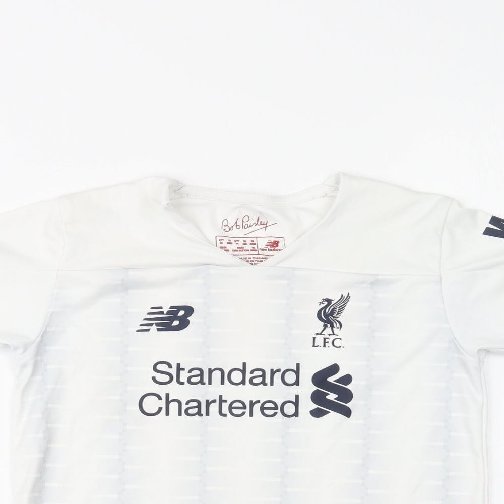 New Balance Boys White Geometric Polyester Jersey T-Shirt Size 6-7 Years V-Neck  - Liverpool FC