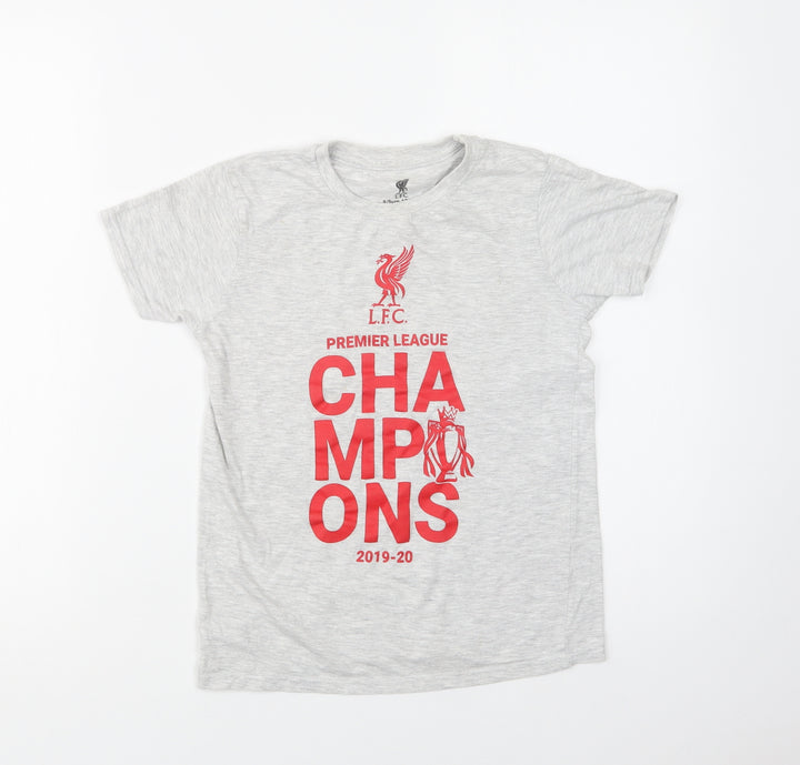 L.F.C. Boys Grey Cotton Basic T-Shirt Size 8-9 Years Crew Neck - Liverpool FC