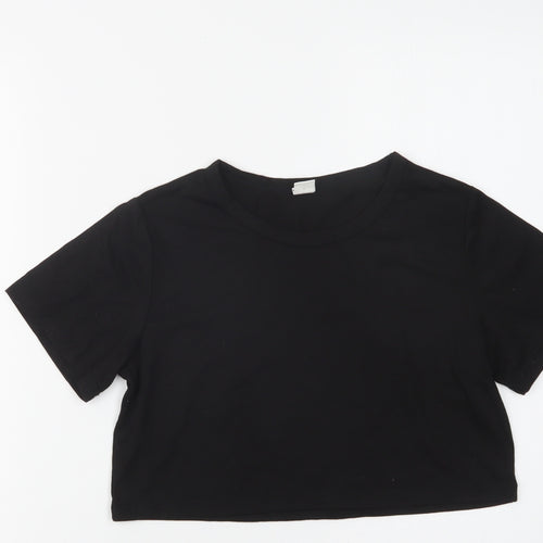 SheIn Girls Black  Polyester Cropped T-Shirt Size 10-11 Years Crew Neck