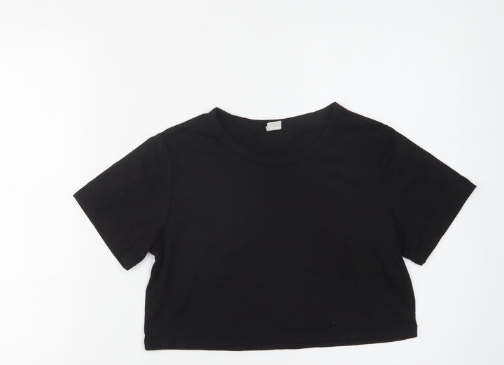 SheIn Girls Black Polyester Cropped T-Shirt Size 10-11 Years Crew Neck