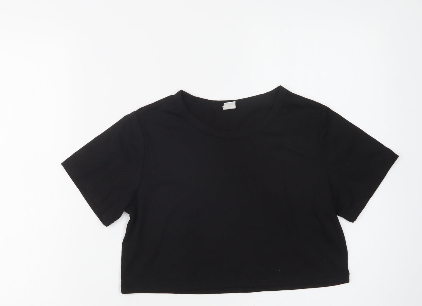 SheIn Girls Black  Polyester Cropped T-Shirt Size 10-11 Years Crew Neck