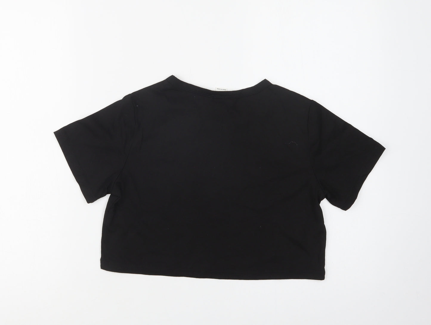 SheIn Girls Black  Polyester Cropped T-Shirt Size 10-11 Years Crew Neck