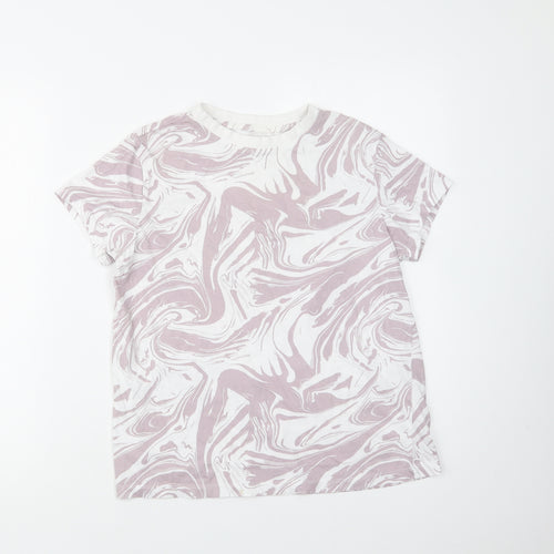 Primark Womens Purple Geometric Cotton Basic T-Shirt Size 6 Crew Neck