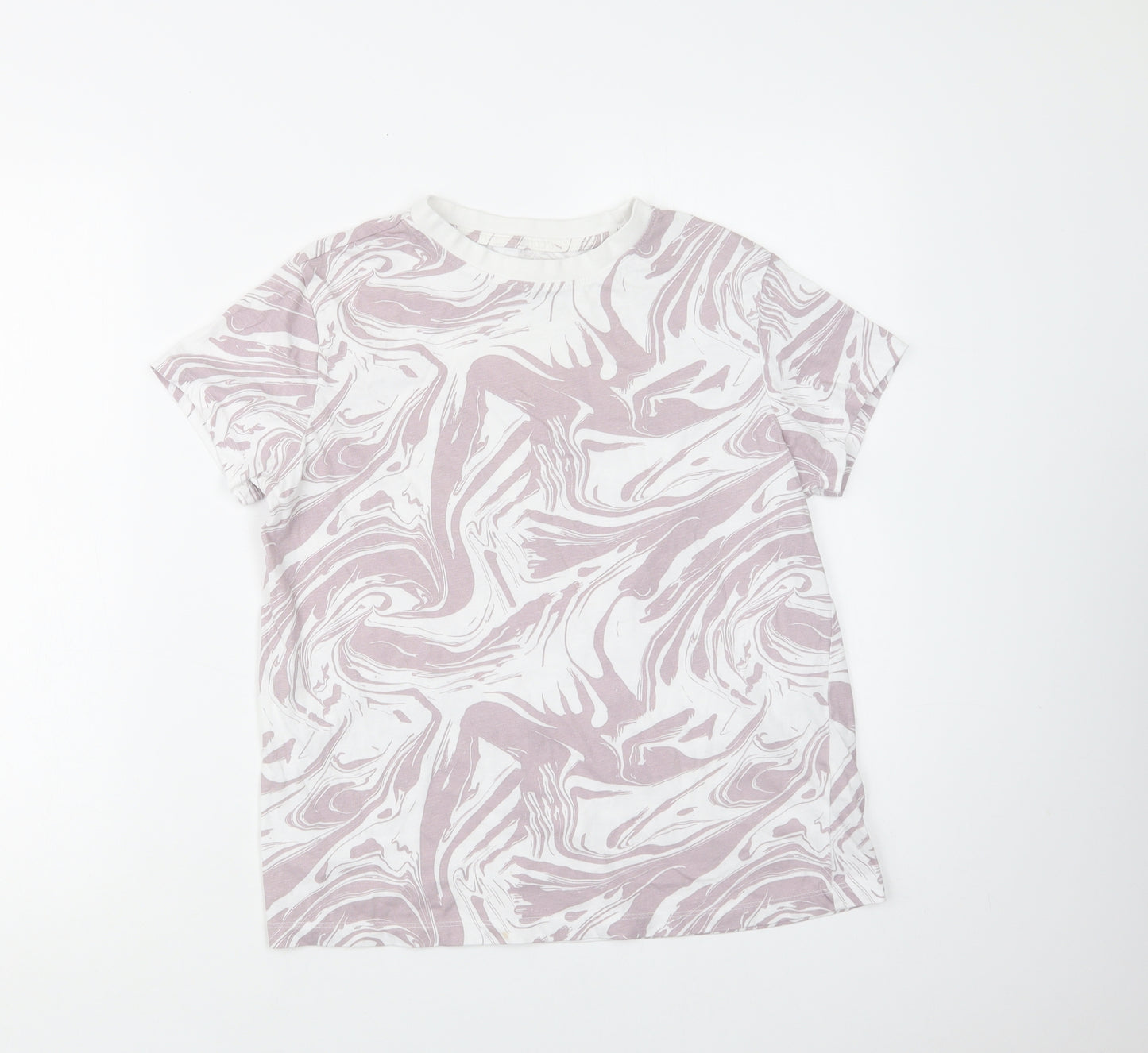 Primark Womens Purple Geometric Cotton Basic T-Shirt Size 6 Crew Neck