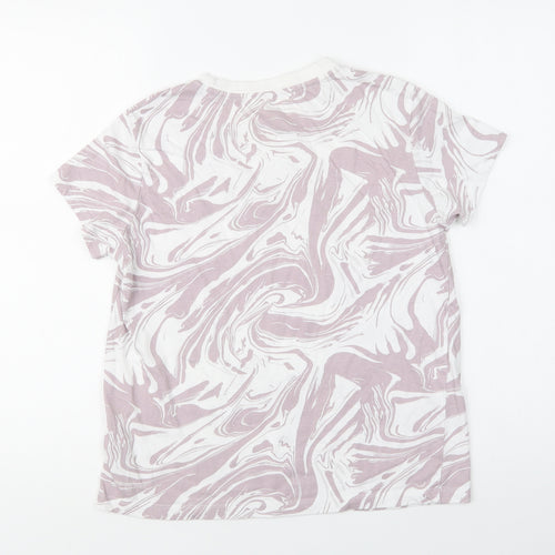 Primark Womens Purple Geometric Cotton Basic T-Shirt Size 6 Crew Neck