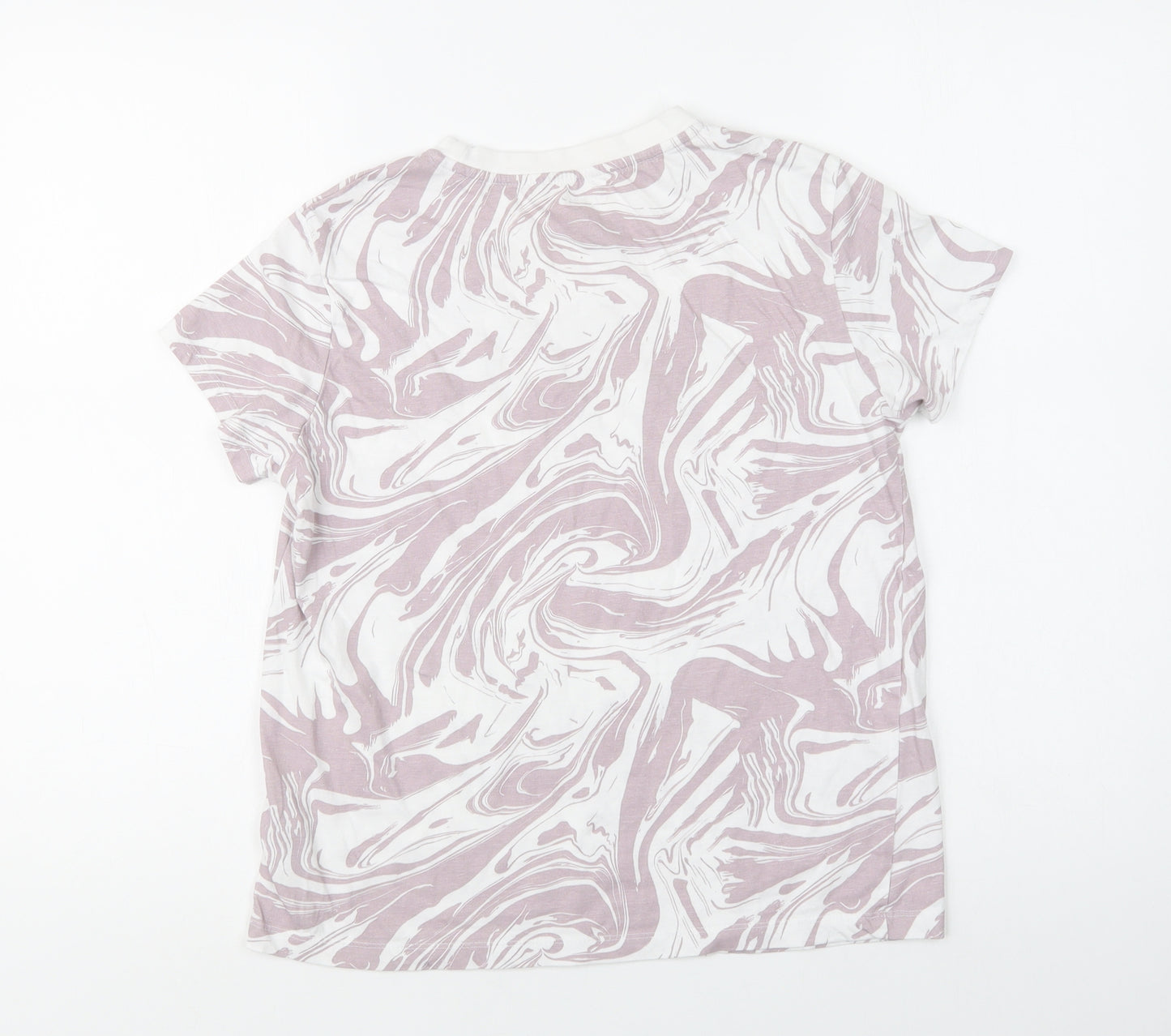 Primark Womens Purple Geometric Cotton Basic T-Shirt Size 6 Crew Neck