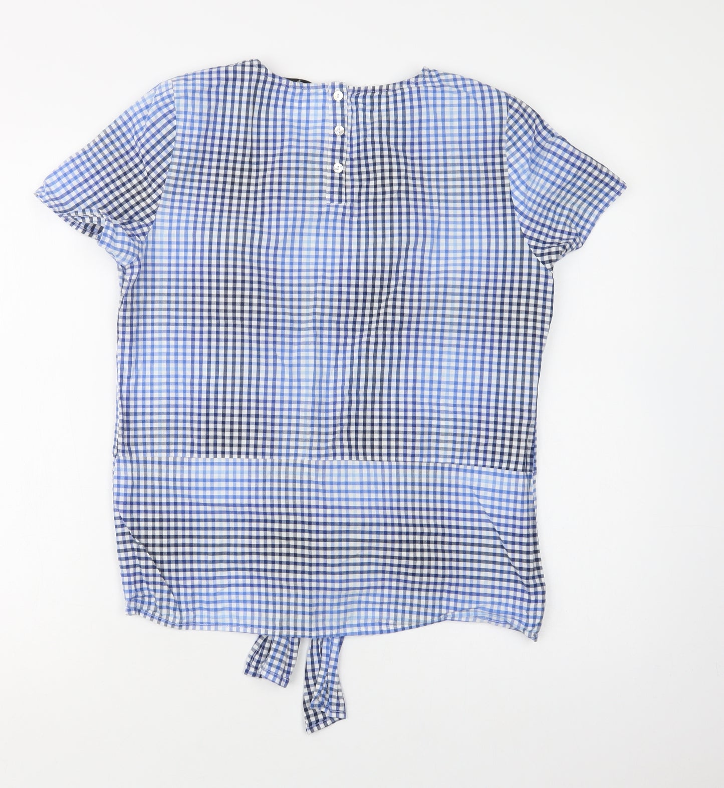 TU Womens Blue Check Cotton Basic Blouse Size 10 Crew Neck
