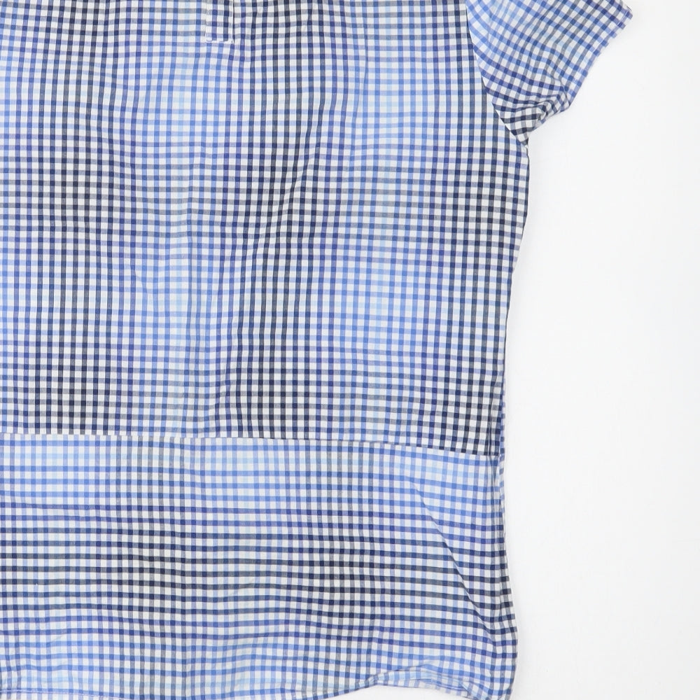 TU Womens Blue Check Cotton Basic Blouse Size 10 Crew Neck