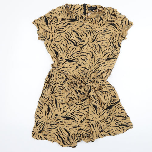 Dorothy Perkins Womens Beige Animal Print Viscose Playsuit One-Piece Size 14 L3 in Zip