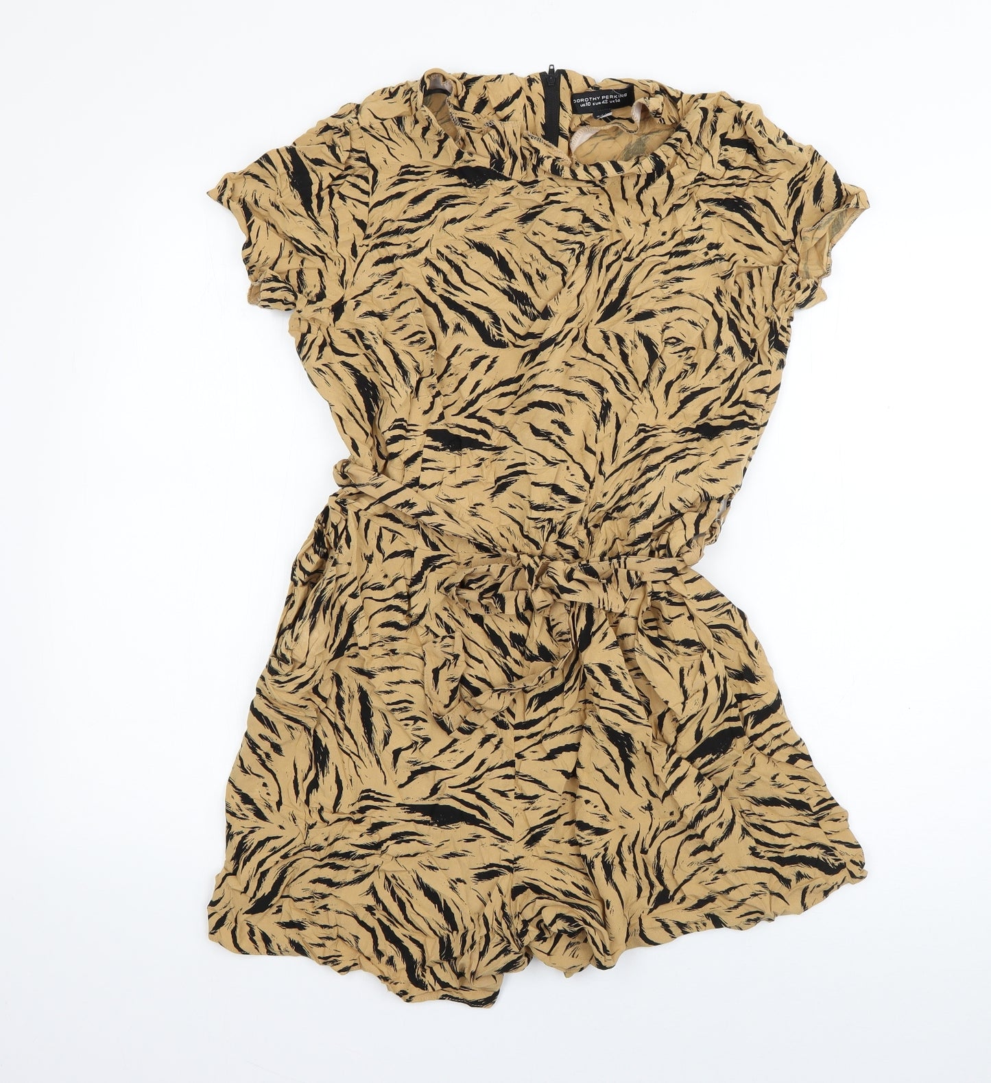Dorothy Perkins Womens Beige Animal Print Viscose Playsuit One-Piece Size 14 L3 in Zip