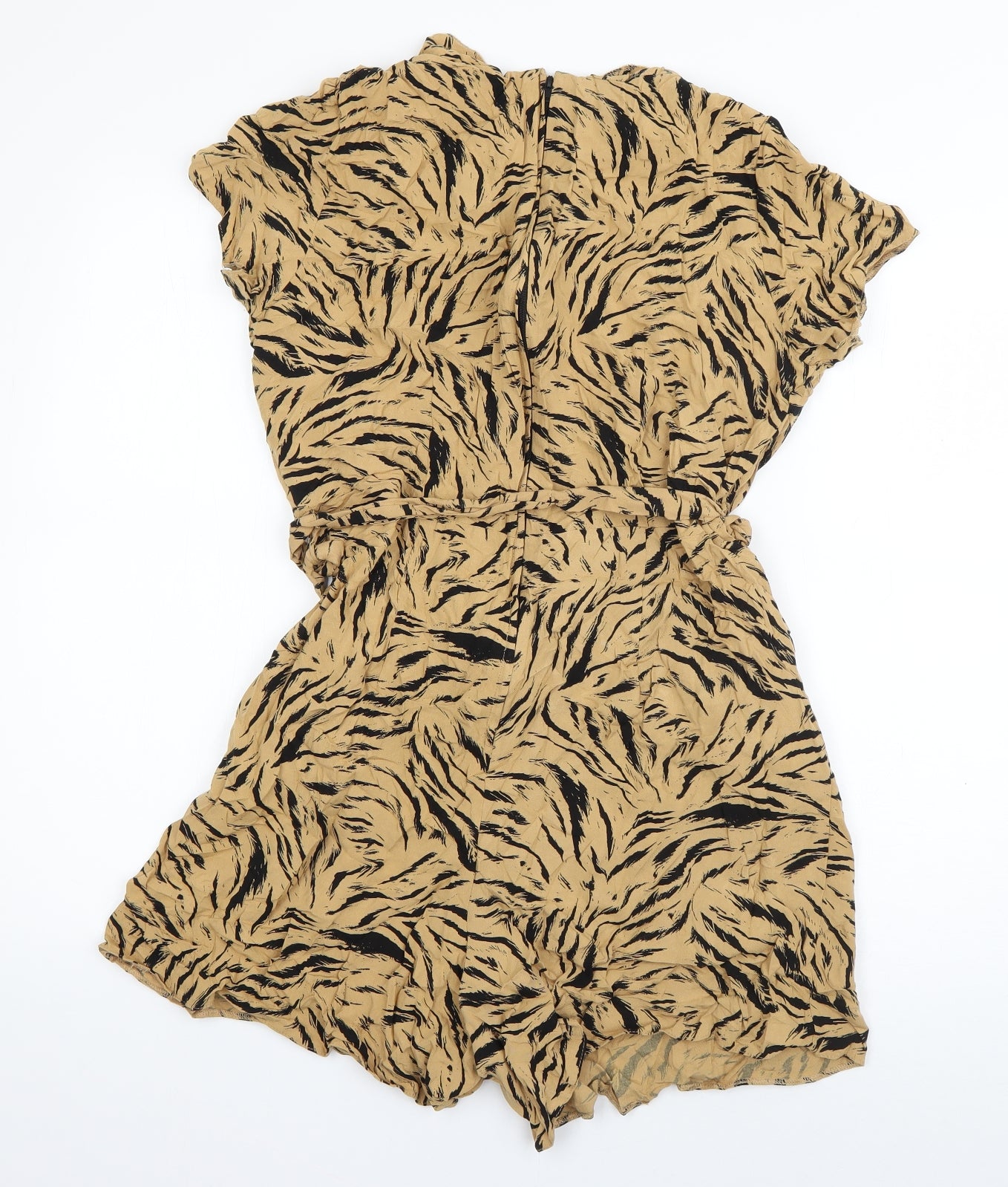 Dorothy Perkins Womens Beige Animal Print Viscose Playsuit One-Piece Size 14 L3 in Zip