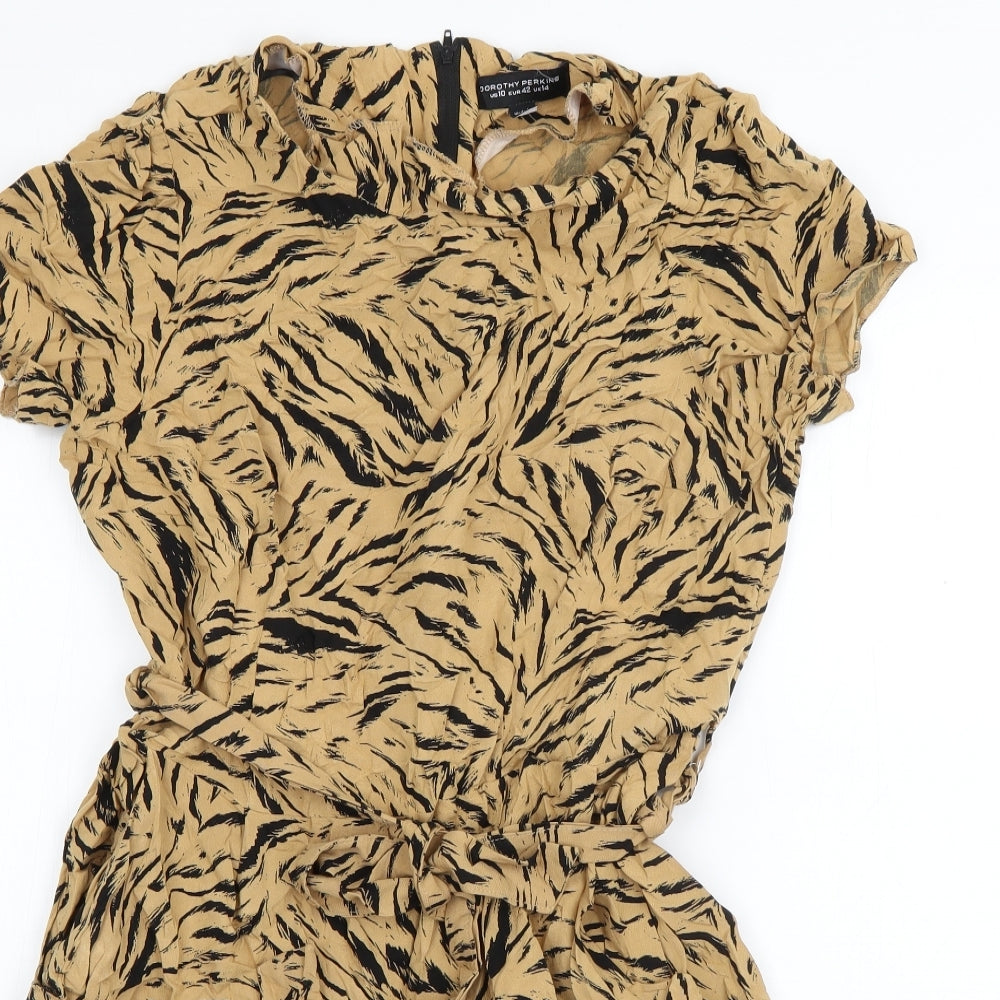 Dorothy Perkins Womens Beige Animal Print Viscose Playsuit One-Piece Size 14 L3 in Zip