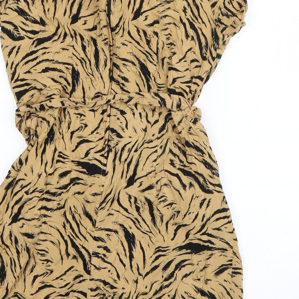Dorothy Perkins Womens Beige Animal Print Viscose Playsuit One-Piece Size 14 L3 in Zip