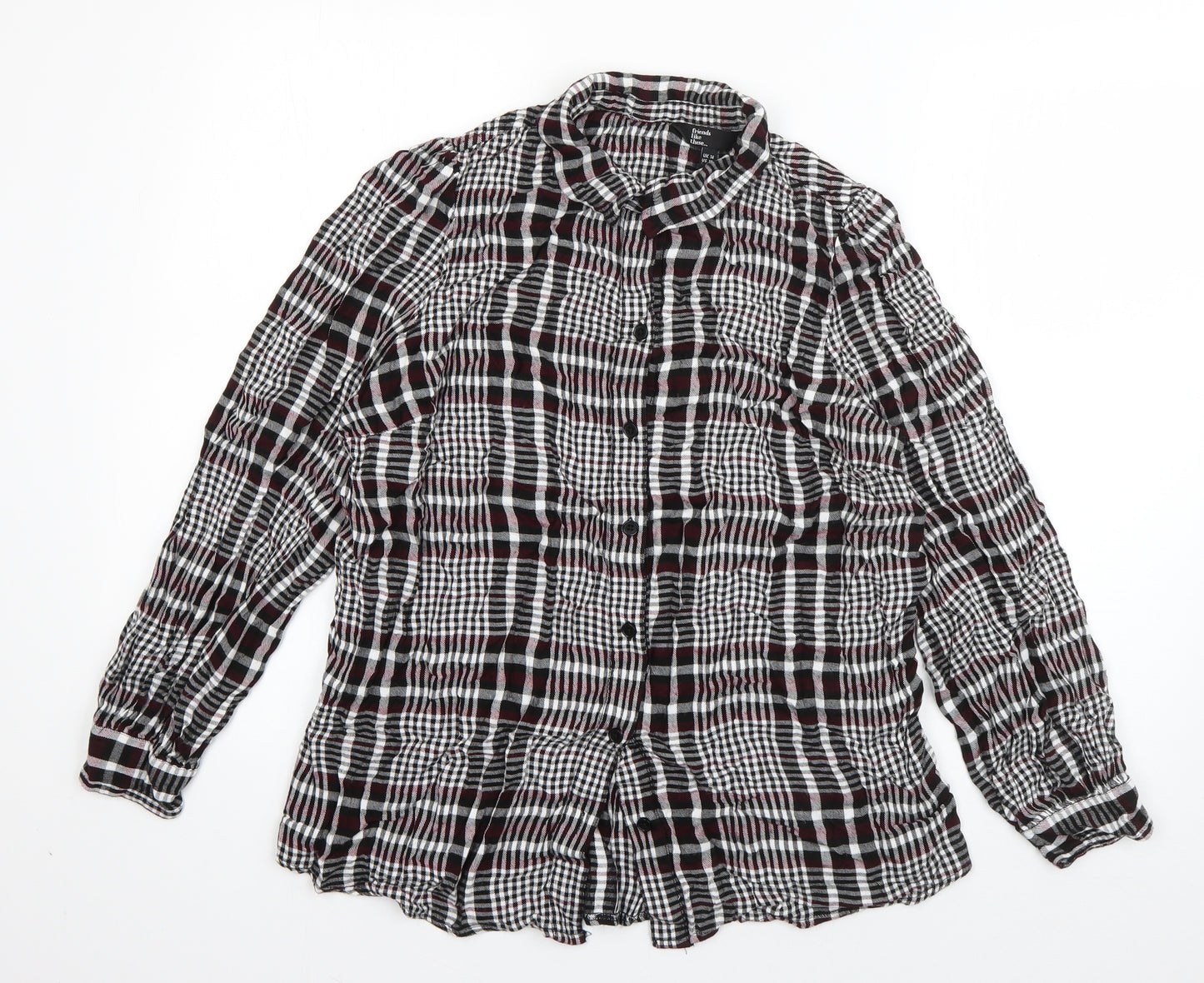 Friends Like These Womens Black Plaid Viscose Basic Button-Up Size 14 Collared