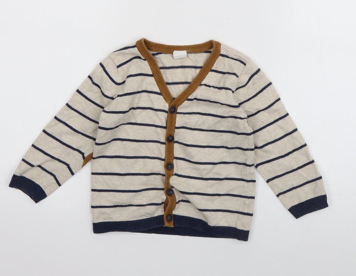 H&M Boys Ivory Striped Cotton Cardigan Jumper Size 24 Months  Button