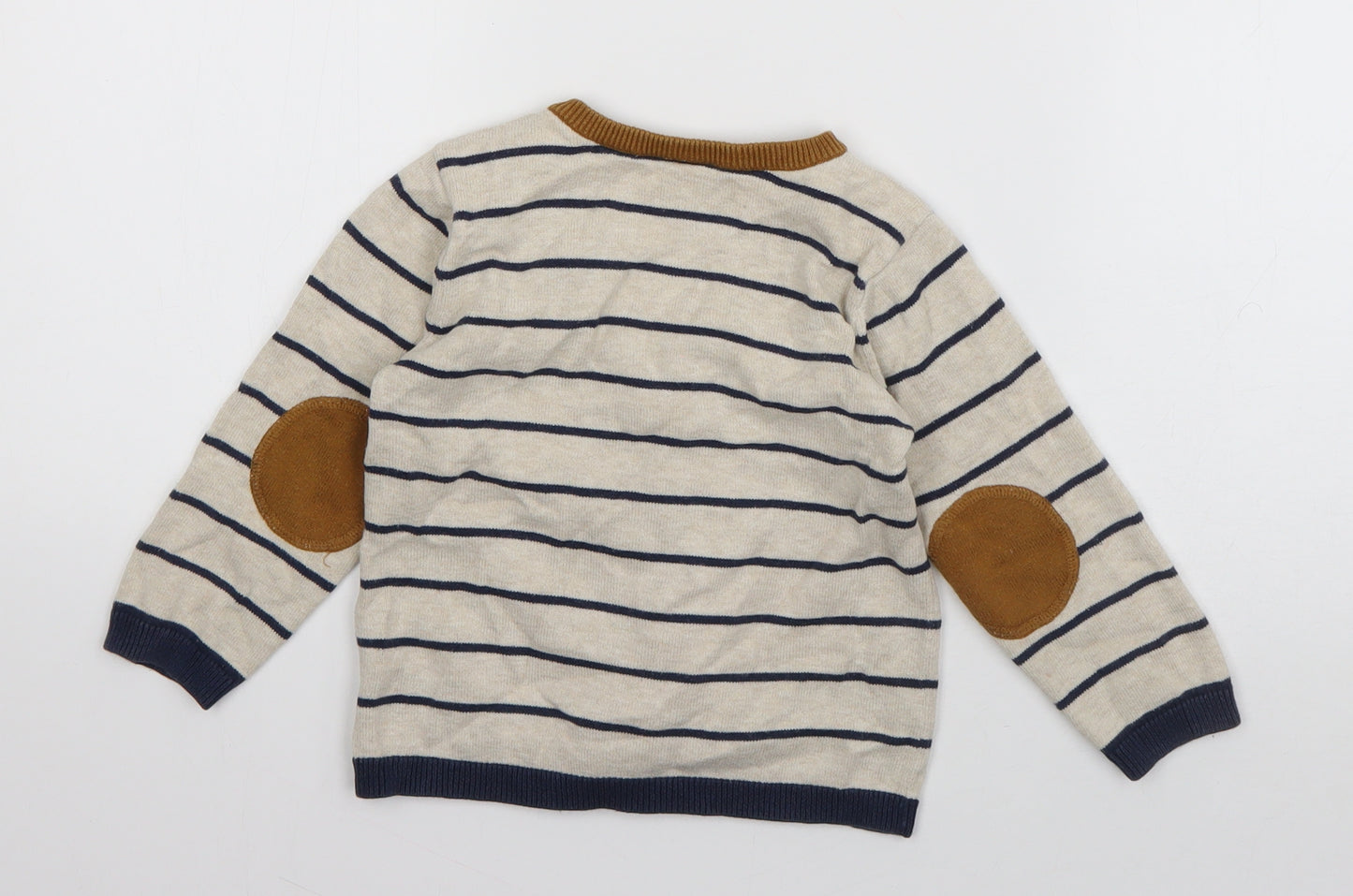 H&M Boys Ivory Striped Cotton Cardigan Jumper Size 24 Months  Button
