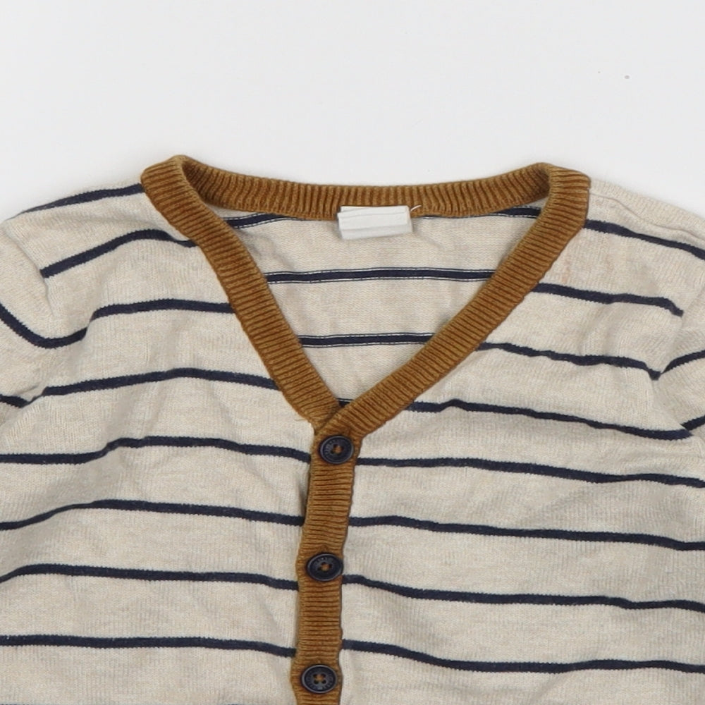 H&M Boys Ivory Striped Cotton Cardigan Jumper Size 24 Months  Button
