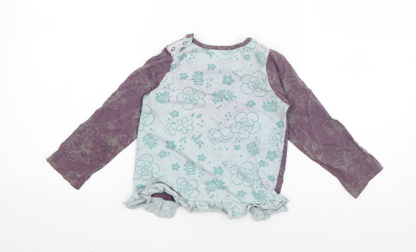 Marks and Spencer Girls Purple Floral Cotton Basic T-Shirt Size 2-3 Years Round Neck Pullover