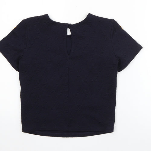 Miss Selfridge Womens Blue  Polyester Basic T-Shirt Size 4 Round Neck - Embellished