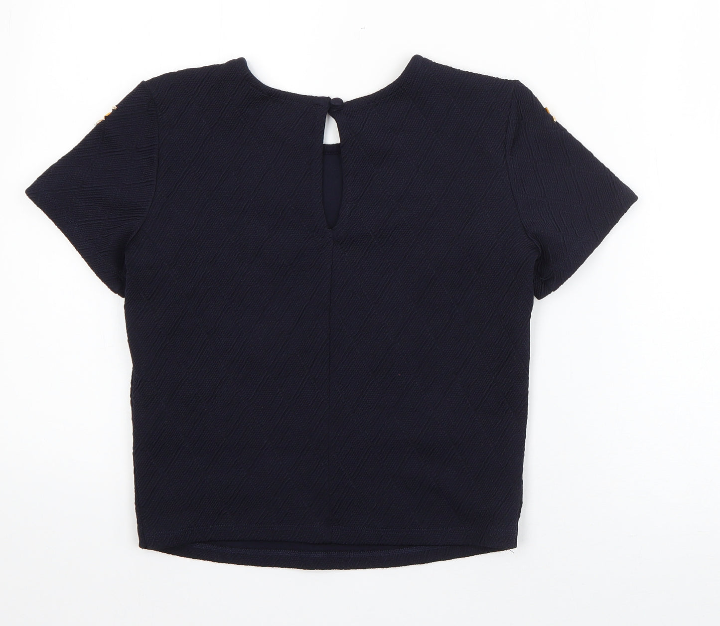 Miss Selfridge Womens Blue  Polyester Basic T-Shirt Size 4 Round Neck - Embellished