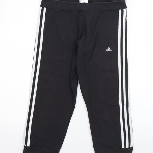 adidas Womens Black Striped Cotton Capri Leggings Size 12