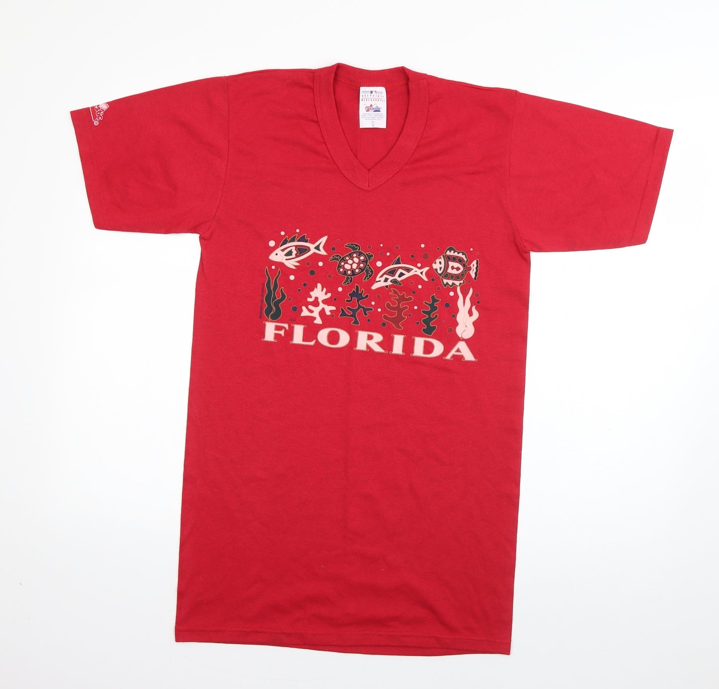 Majestic Womens Red  Cotton Basic T-Shirt Size S V-Neck - Florida