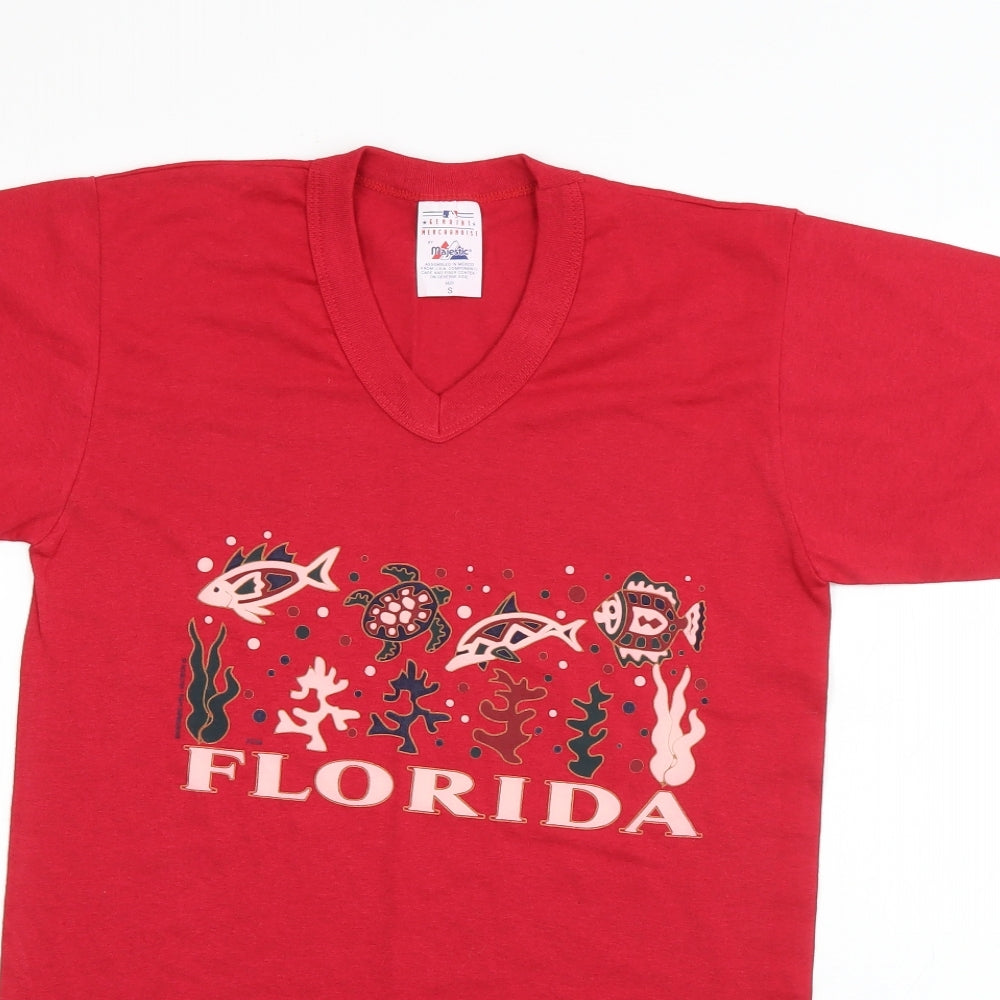 Majestic Womens Red  Cotton Basic T-Shirt Size S V-Neck - Florida