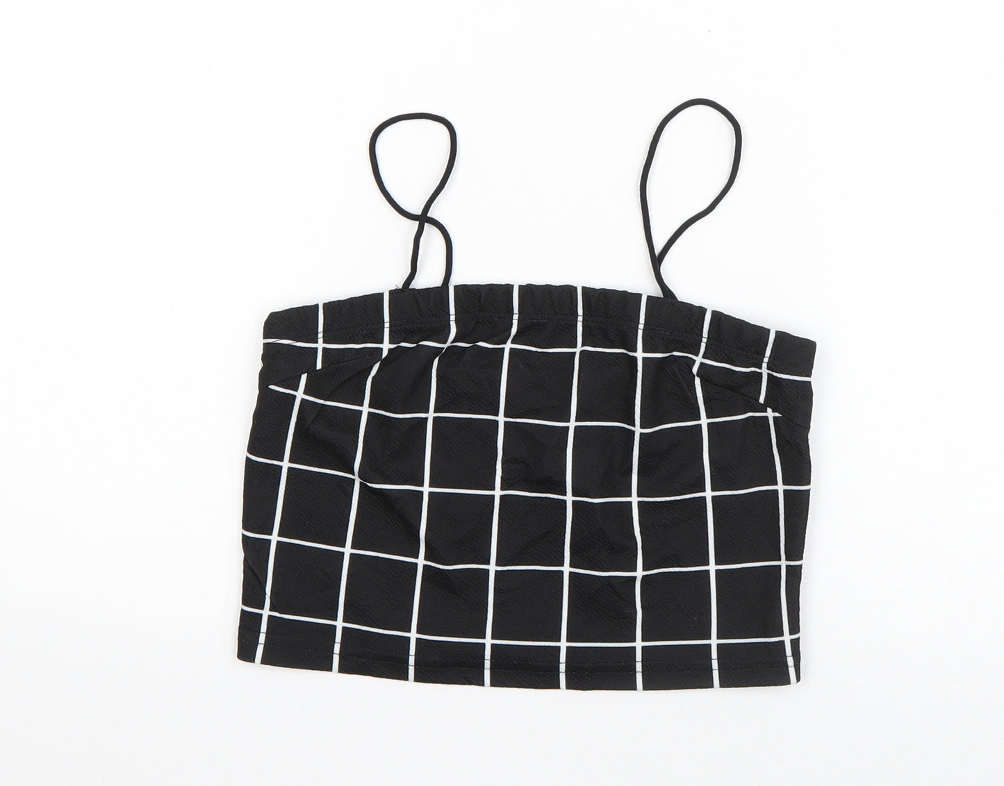 SheIn Womens Black Check Polyester Basic Tank Size S Square Neck