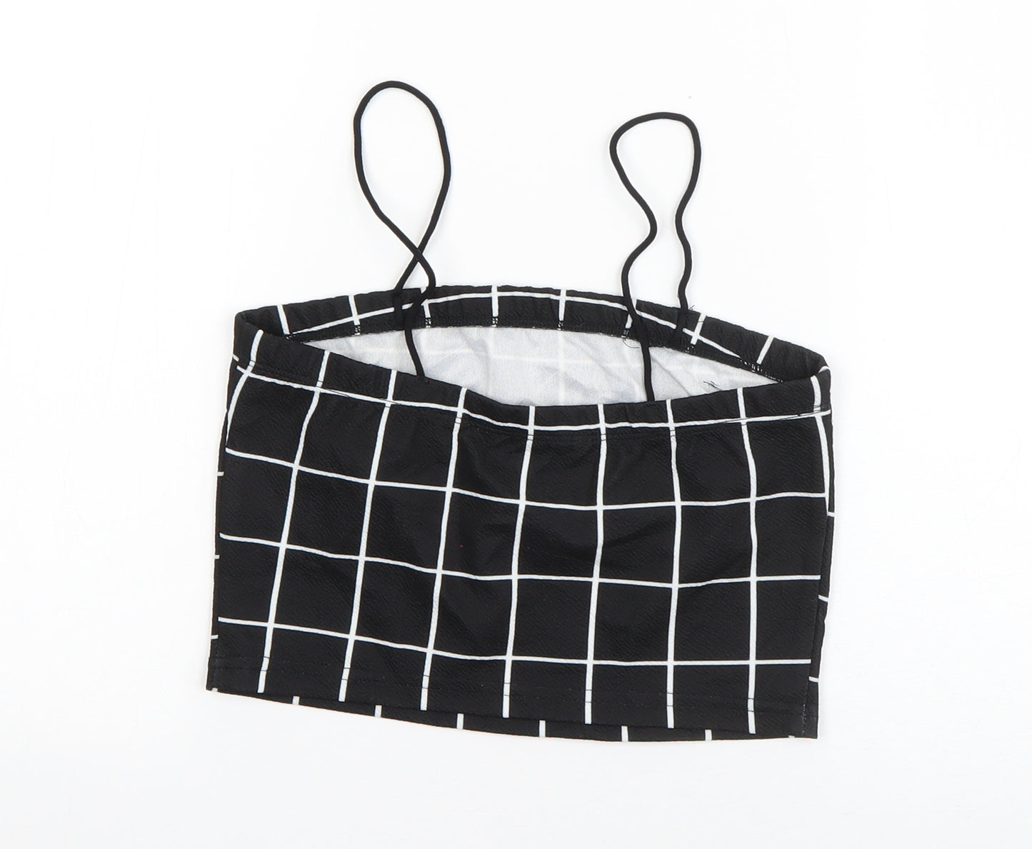 SheIn Womens Black Check Polyester Basic Tank Size S Square Neck