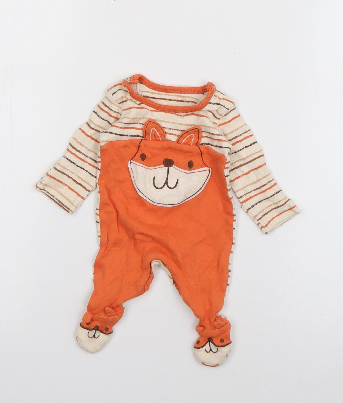Nutmeg Boys Orange Striped Cotton Babygrow One-Piece Size Newborn  Zip - Fox