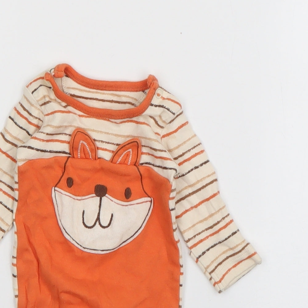 Nutmeg Boys Orange Striped Cotton Babygrow One-Piece Size Newborn  Zip - Fox