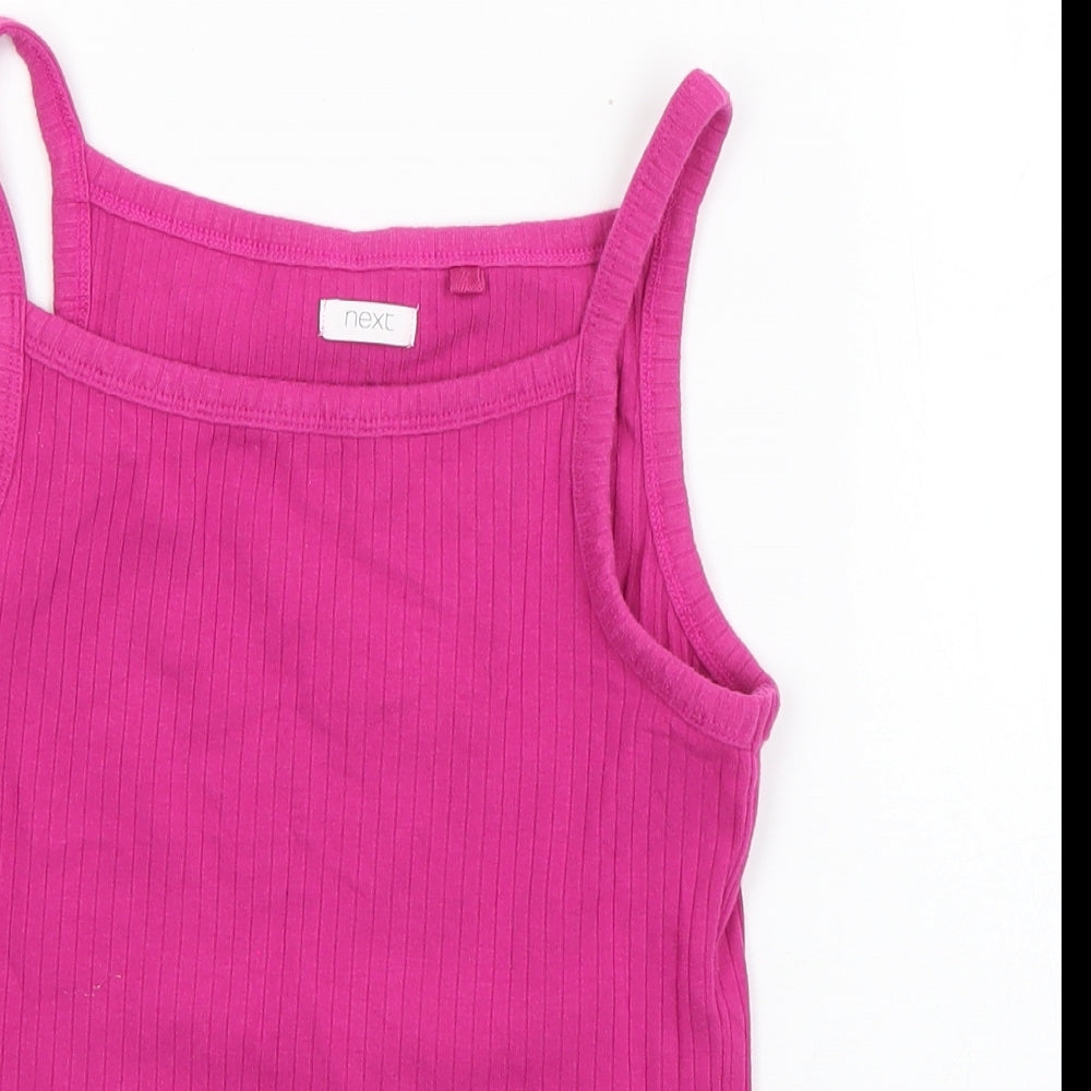 NEXT Girls Pink  Cotton Basic Tank Size 11 Years Square Neck Pullover