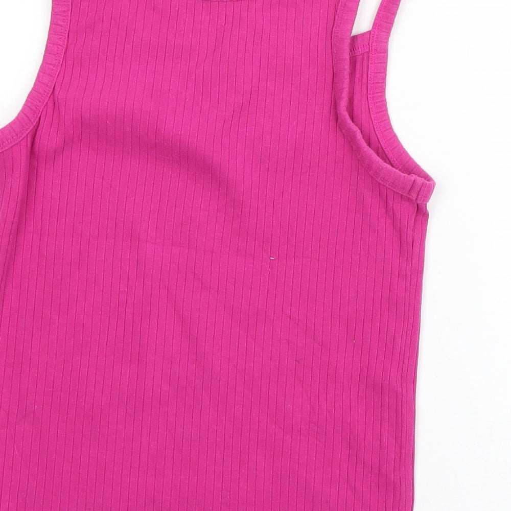 NEXT Girls Pink  Cotton Basic Tank Size 11 Years Square Neck Pullover