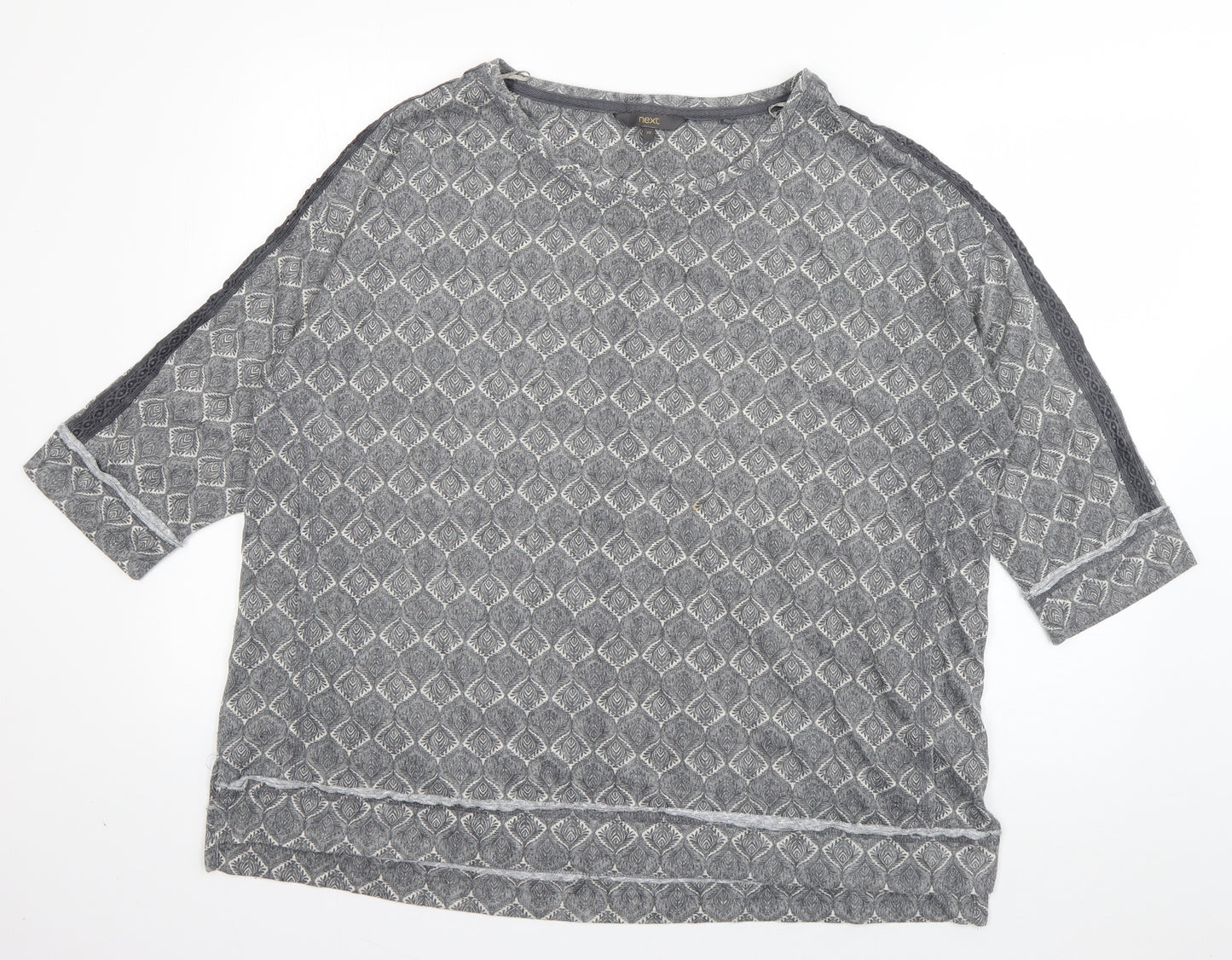 NEXT Womens Grey Geometric Polyester Basic T-Shirt Size 22 Boat Neck