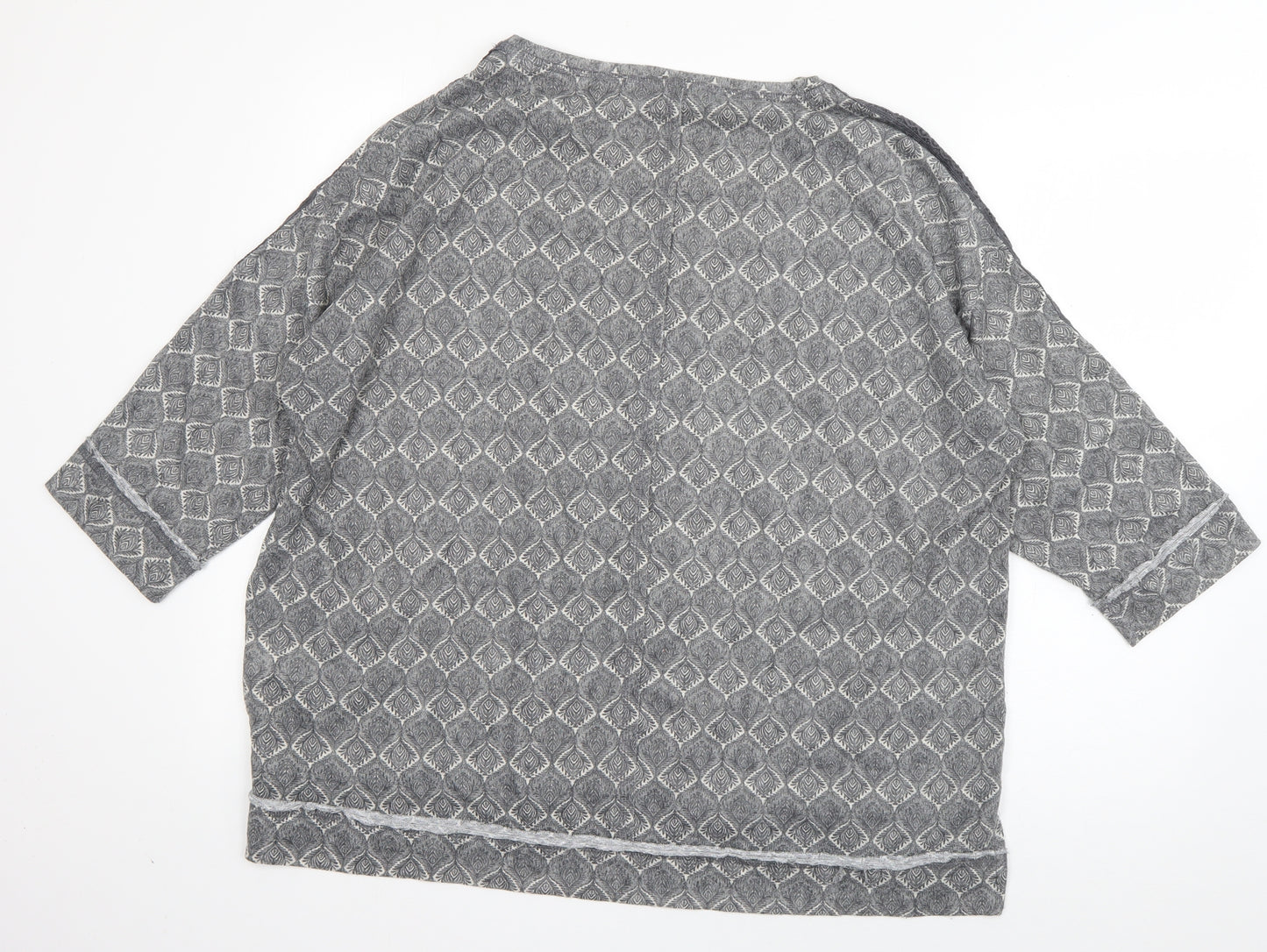 NEXT Womens Grey Geometric Polyester Basic T-Shirt Size 22 Boat Neck
