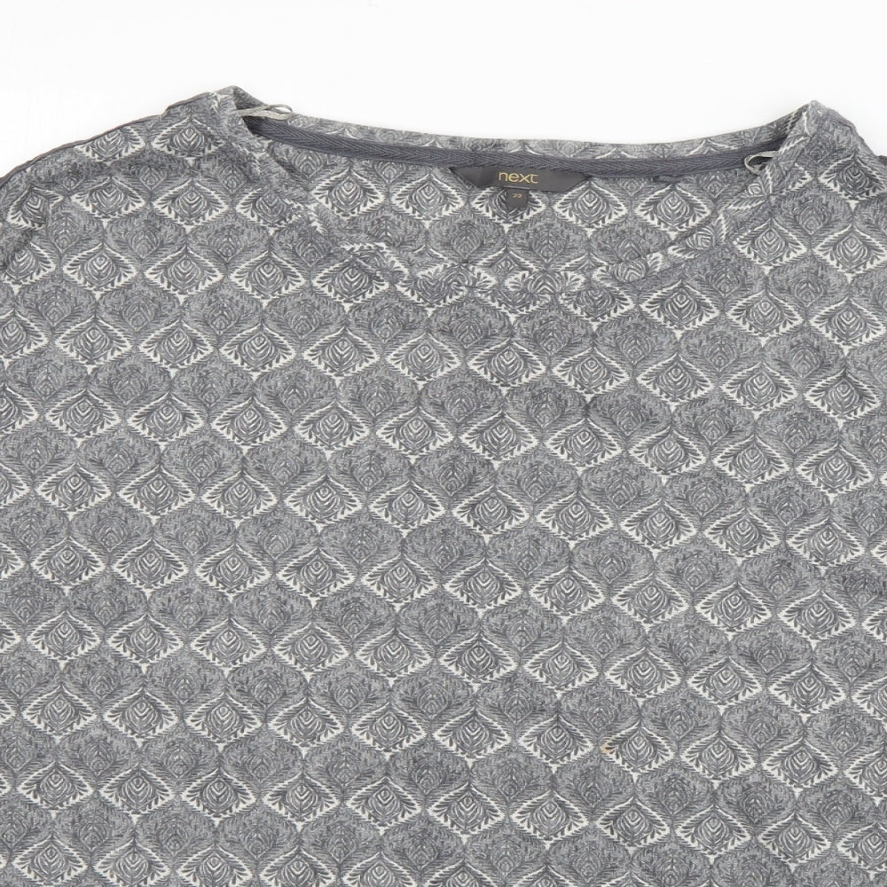 NEXT Womens Grey Geometric Polyester Basic T-Shirt Size 22 Boat Neck