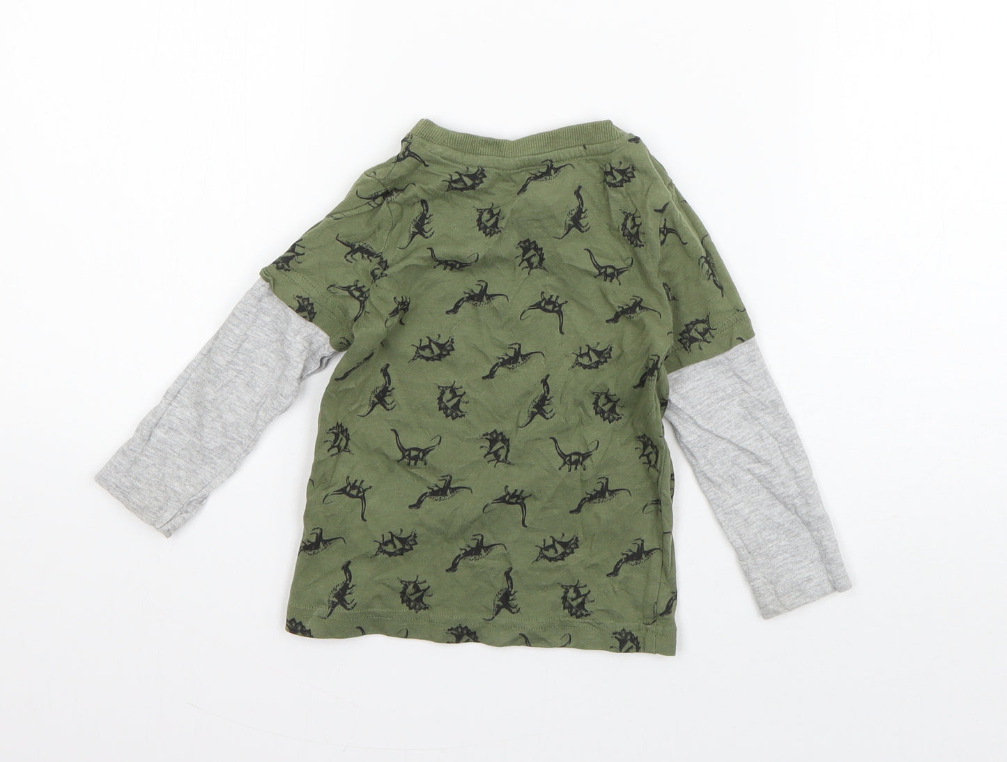 M&Co Boys Green  Cotton Basic T-Shirt Size 18-24 Months Round Neck Pullover
