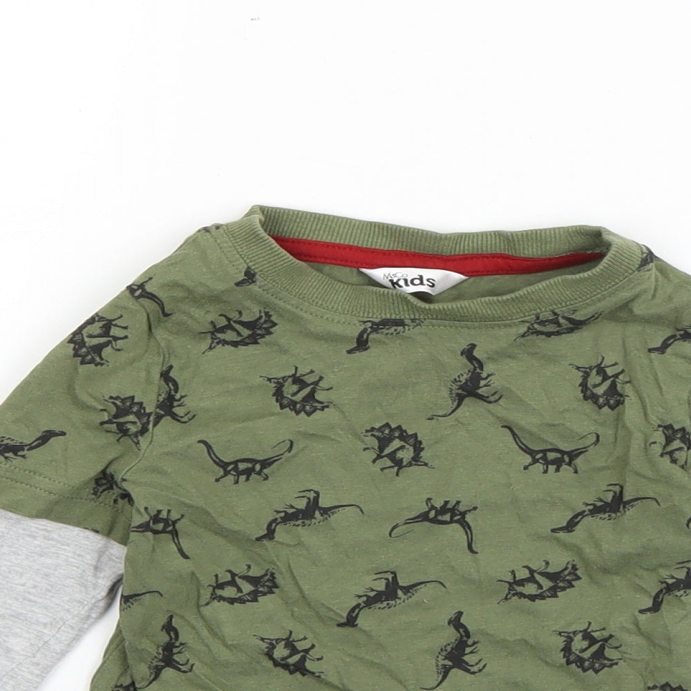 M&Co Boys Green  Cotton Basic T-Shirt Size 18-24 Months Round Neck Pullover