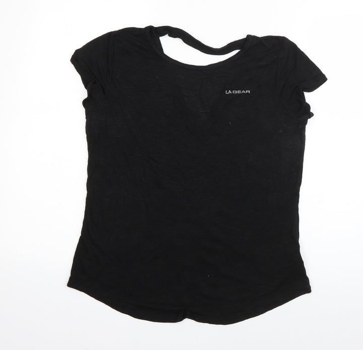 LA Gear Womens Black Polyester Basic T-Shirt Size 10 Boat Neck - Cut out