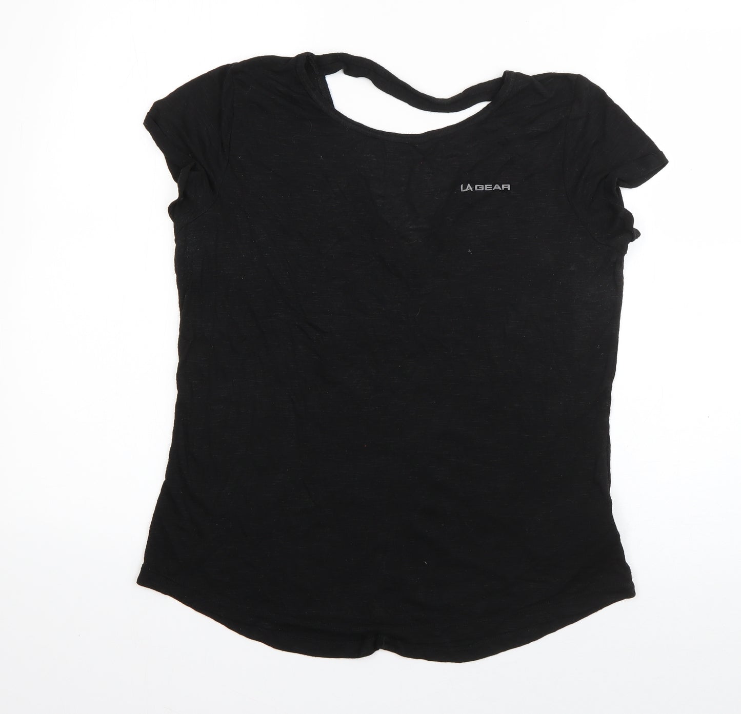LA Gear Womens Black  Polyester Basic T-Shirt Size 10 Boat Neck - Cut out