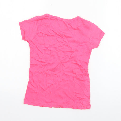 Hand Print Girls Pink  Cotton Basic T-Shirt Size 6-7 Years Round Neck Pullover - Believe in yourself