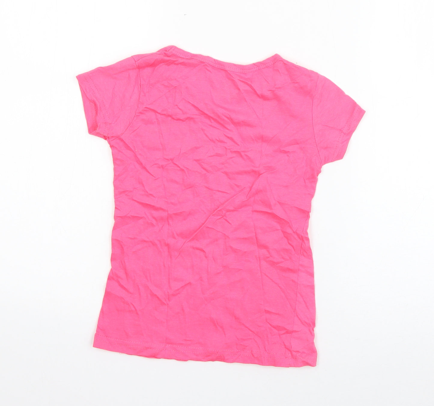Hand Print Girls Pink  Cotton Basic T-Shirt Size 6-7 Years Round Neck Pullover - Believe in yourself