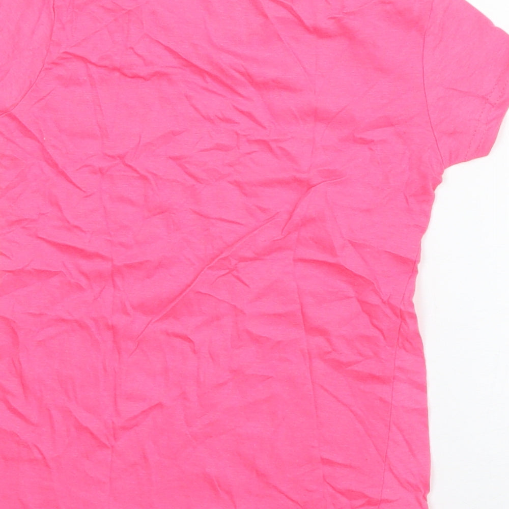 Hand Print Girls Pink  Cotton Basic T-Shirt Size 6-7 Years Round Neck Pullover - Believe in yourself