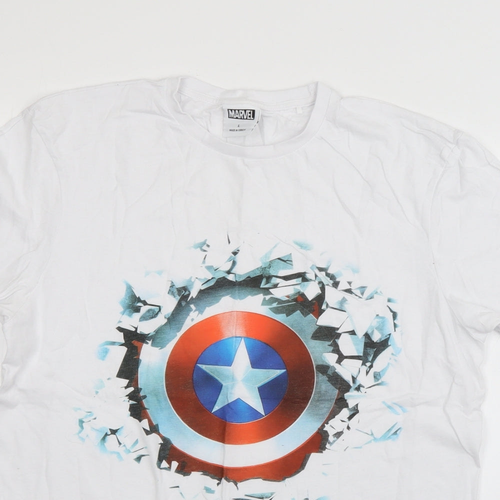 Marvel Mens White  Cotton  T-Shirt Size L Round Neck  - Captain America