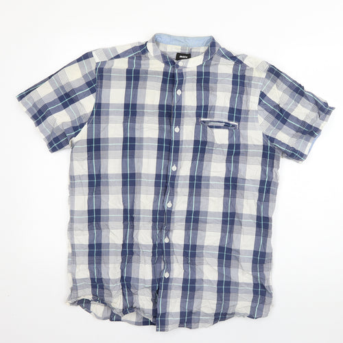 Max Mens Blue Plaid Cotton  Button-Up Size L Round Neck Button